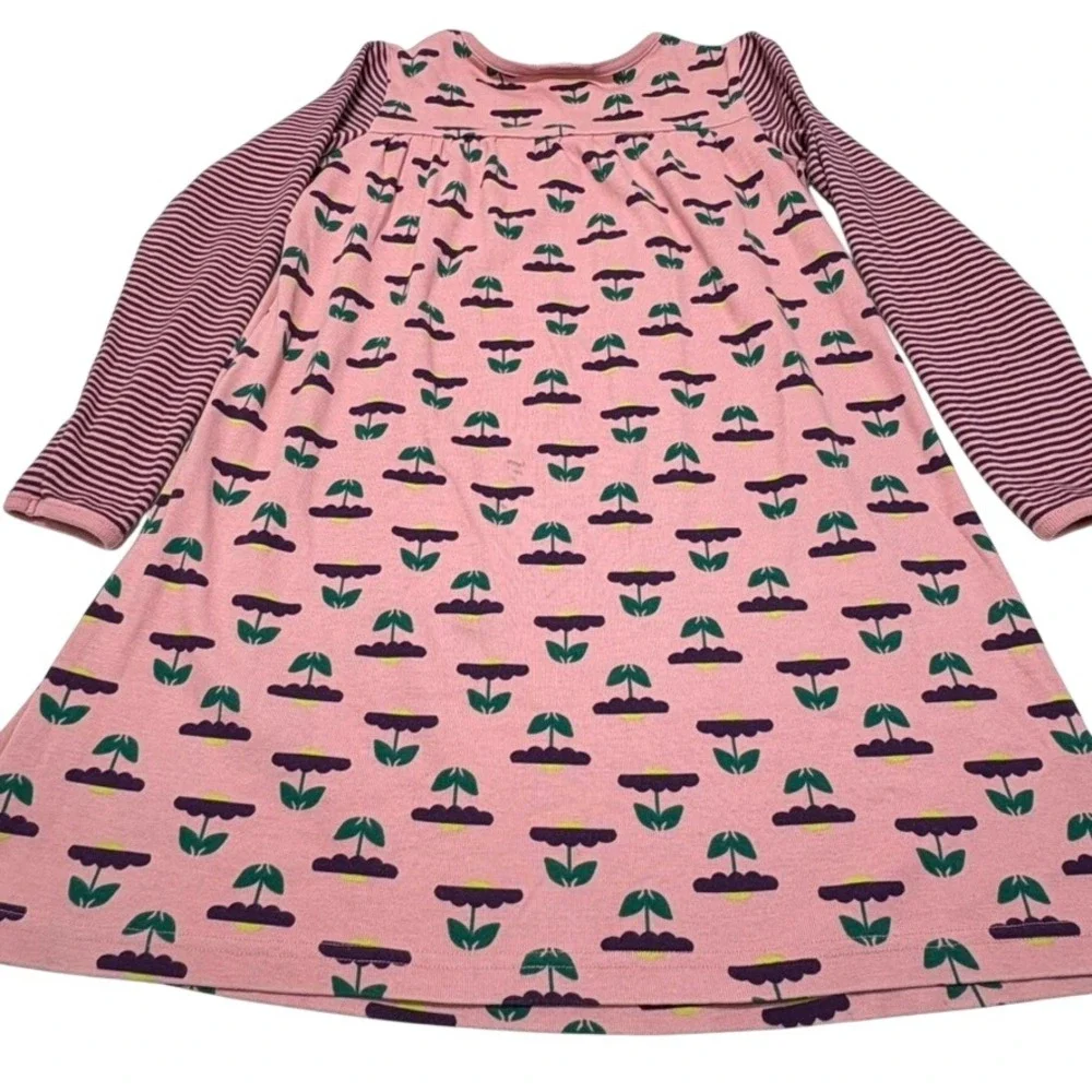 Hanna Andersson Girls Dress Size‎ 130 Pink Floral Stripe Cotton Long Sleeve